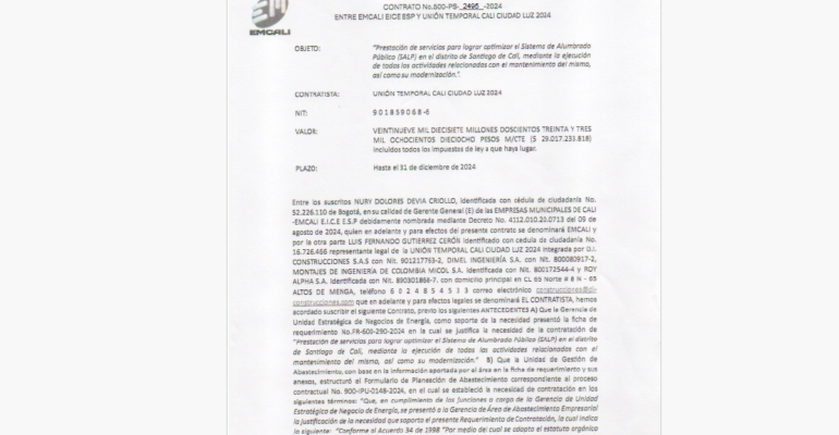 Los contratos del alumbrado público de Cali desde 2024, objeto de investigación de Procuraduría; Emcali explicó sobre aliado que sería de 15 a 20 años