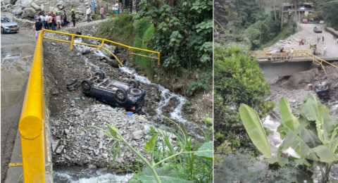 Impactante accidente de tránsito en Ibagué deja seis heridos, entre ellos una menor: carro rompió barandas, se volcó y quedó al borde del río Combeima