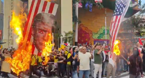Encapuchados en Medellín le prendieron fuego a la imagen de Donald Trump y a la bandera estadounidense en marchas convocadas por el presidente Petro