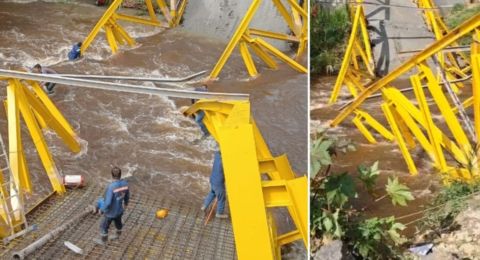 Video | Momentos de angustia tras el colapso de puente metálico en Boyacá: seis obreros resultaron heridos tras caer al río en zona rural de Moniquirá