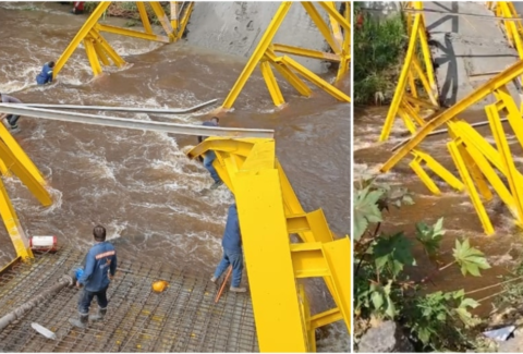 Video | Momentos de angustia tras el colapso de puente metálico en Boyacá: seis obreros resultaron heridos tras caer al río en zona rural de Moniquirá