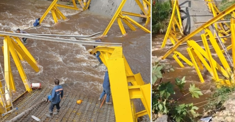Video | Momentos de angustia tras el colapso de puente metálico en Boyacá: seis obreros resultaron heridos tras caer al río en zona rural de Moniquirá
