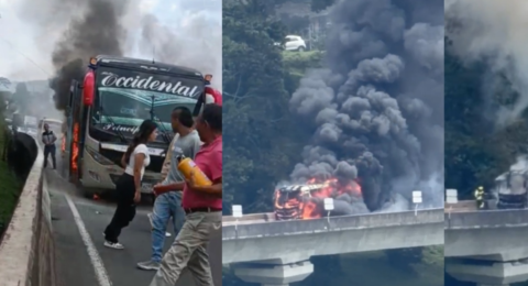 Bus intermunicipal se incendió en la vía Dosquebradas – Santa Rosa de Cabal: iban 20 personas, 17 de ellas extranjeras