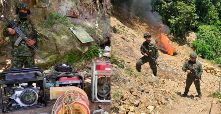 Ocho unidades de minería ilegal fueron intervenidas por el Ejército en Buriticá, Antioquia: van 17 operaciones ilícitas afectadas en el departamento