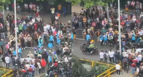 Motociclistas y peatones se enfrentaron con la minga indígena en Medellín para reabrir el paso vehicular en el sector de La Alpujarra