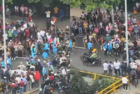 Motociclistas y peatones se enfrentaron con la minga indígena en Medellín para reabrir el paso vehicular en el sector de La Alpujarra