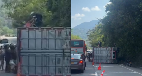 Revelan la causa del volcamiento de un camión durante la mañana de este sábado 4 de abril en la vía La Vega-Villeta: le robaron la carga