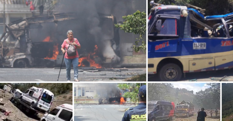 Escalada terrorista en Cauca y Valle del Cauca deja al menos 14 muertos y 38 heridos tras ataque con pipeta a bus en Cajibío: van once atentados