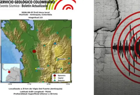 Sismo de magnitud 2.6 fue reportado en Murindó, Antioquia, por el Servicio Geológico Colombiano