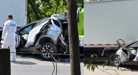 Aparatoso accidente múltiple en Simacota, Santander, deja una mujer muerta y dos heridos: uno de los carros chocó contra un camión y quedó destruido