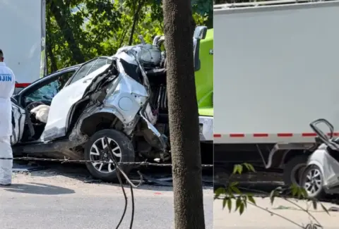 Aparatoso accidente múltiple en Simacota, Santander, deja una mujer muerta y dos heridos: uno de los carros chocó contra un camión y quedó destruido