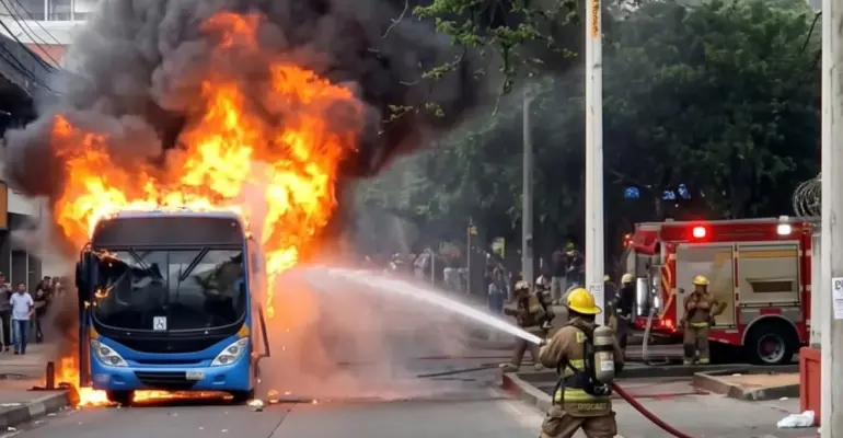 Susto en el centro de Cali: evacúan a tiempo a pasajeros de un bus articulado del sistema MIO por incendio