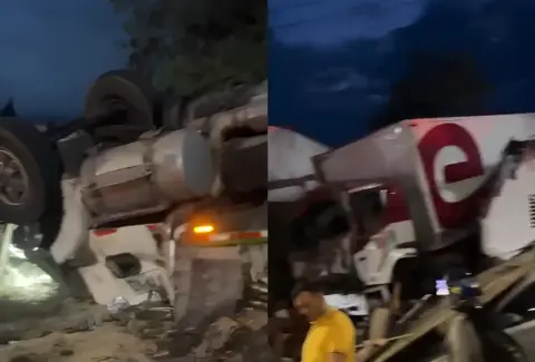 Videos del fuerte accidente del tractocamión que se estrelló contra una vivienda en la vía Lebrija - Girón, dejando 7 heridos y una persona muerta