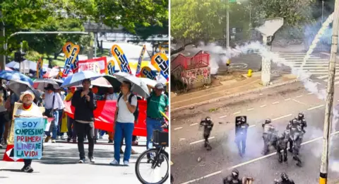 Las movilizaciones mayoritariamente pacíficas de este miércoles en Medellín concluyeron con disturbios a las afueras de la Universidad de Antioquia