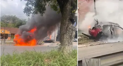 Ataque sicarial contra comerciante en la vía Piedecuesta-Floridablanca, Santander, provocó el choque e incendio de un vehículo que dejó seis heridos