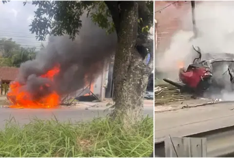 Ataque sicarial contra comerciante en la vía Piedecuesta-Floridablanca, Santander, provocó el choque e incendio de un vehículo que dejó seis heridos