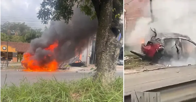 Ataque sicarial contra comerciante en la vía Piedecuesta-Floridablanca, Santander, provocó el choque e incendio de un vehículo que dejó seis heridos