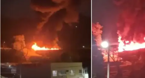 Accidente de tránsito en el puente Helicoidal de Calarcá, Quindío, terminó con un vehículo de carga volcado e incendiado