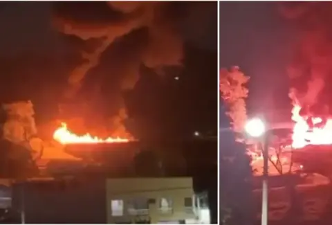 Accidente de tránsito en el puente Helicoidal de Calarcá, Quindío, terminó con un vehículo de carga volcado e incendiado