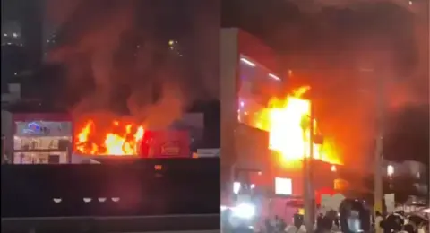 Reportan grave incendio cerca del centro comercial La Plazuela, en Cartagena: hay varios locales afectados y bomberos atienden la emergencia
