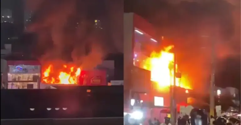 Reportan grave incendio cerca del centro comercial La Plazuela, en Cartagena: hay varios locales afectados y bomberos atienden la emergencia